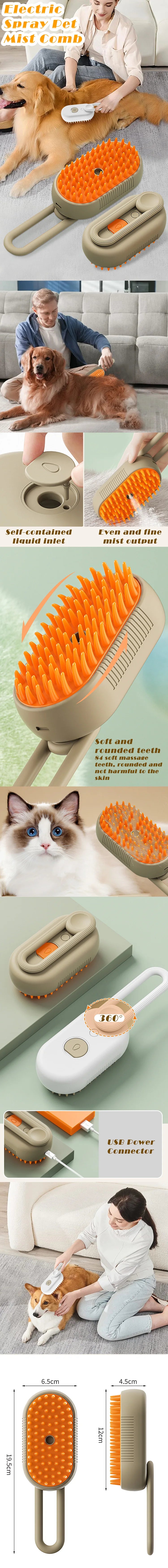 GroomPro 3-in-1 Pet Spa Brush: Steamy Massage & Fur Removal Tool