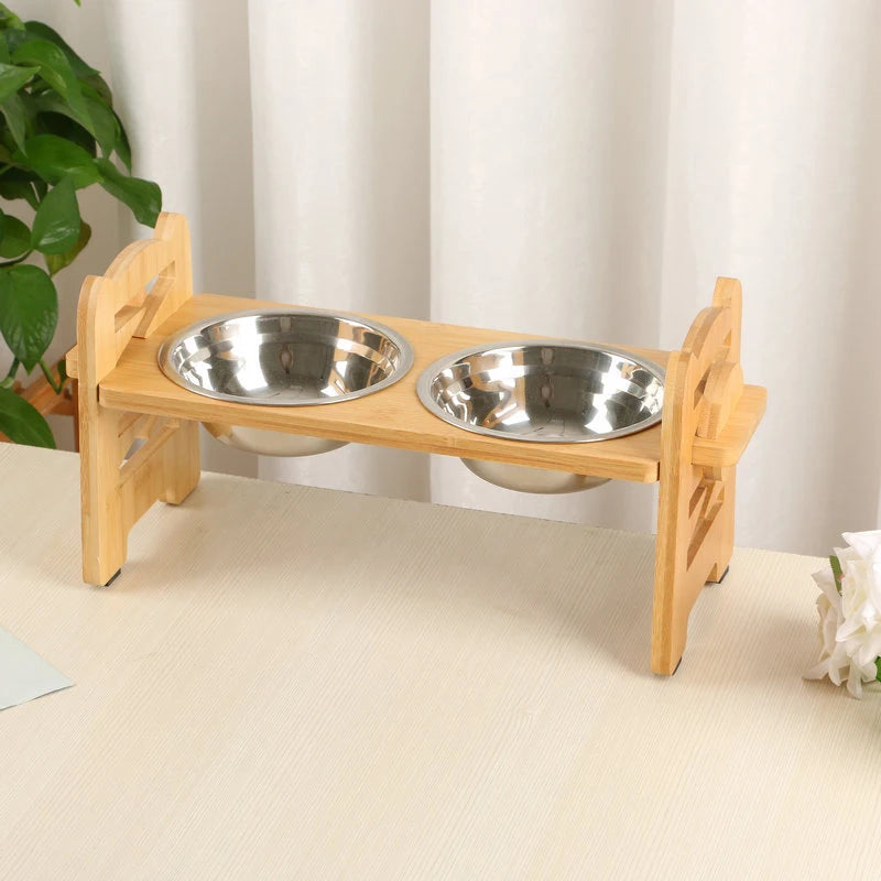 PetLift Bamboo Feeder – Adjustable Elevated Bowl Stand for Dogs & Cats