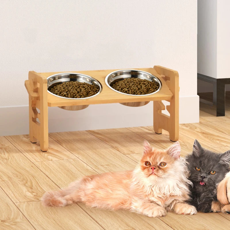 PetLift Bamboo Feeder – Adjustable Elevated Bowl Stand for Dogs & Cats