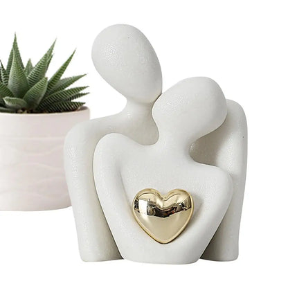 Nordic Embrace – Modern Ceramic Couple Sculpture for Home Decor