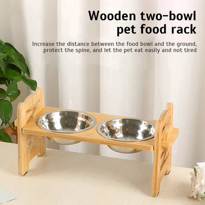 PetLift Bamboo Feeder – Adjustable Elevated Bowl Stand for Dogs & Cats