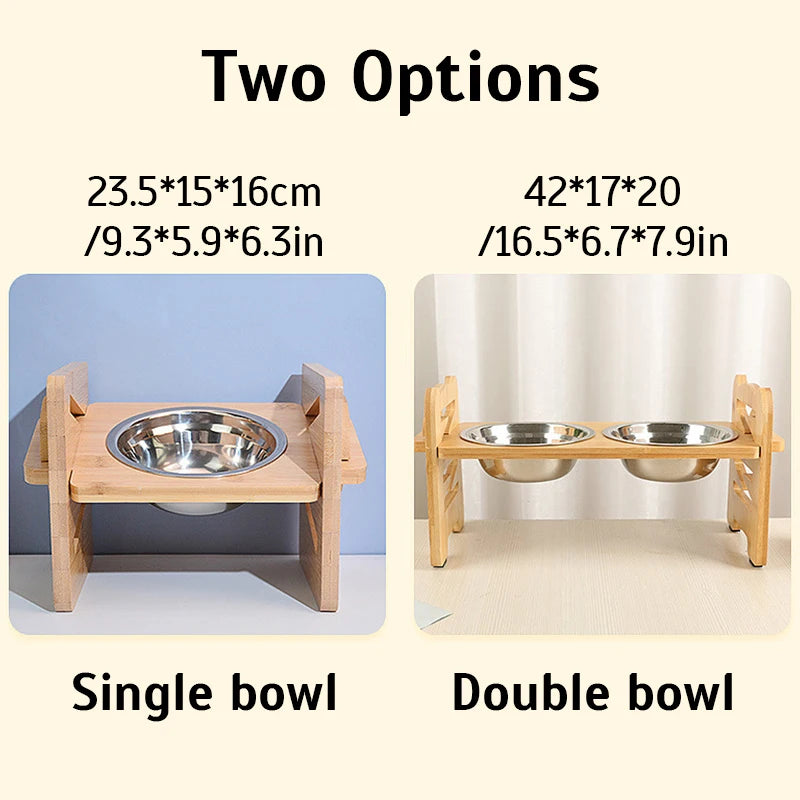 PetLift Bamboo Feeder – Adjustable Elevated Bowl Stand for Dogs & Cats