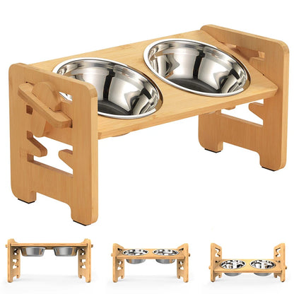 PetLift Bamboo Feeder – Adjustable Elevated Bowl Stand for Dogs & Cats