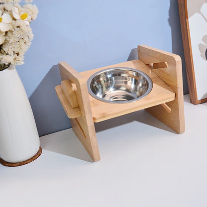 PetLift Bamboo Feeder – Adjustable Elevated Bowl Stand for Dogs & Cats