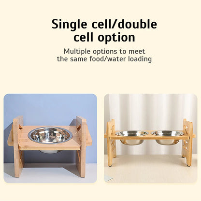 PetLift Bamboo Feeder – Adjustable Elevated Bowl Stand for Dogs & Cats