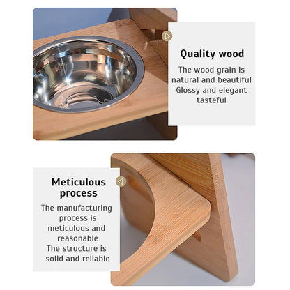 PetLift Bamboo Feeder – Adjustable Elevated Bowl Stand for Dogs & Cats