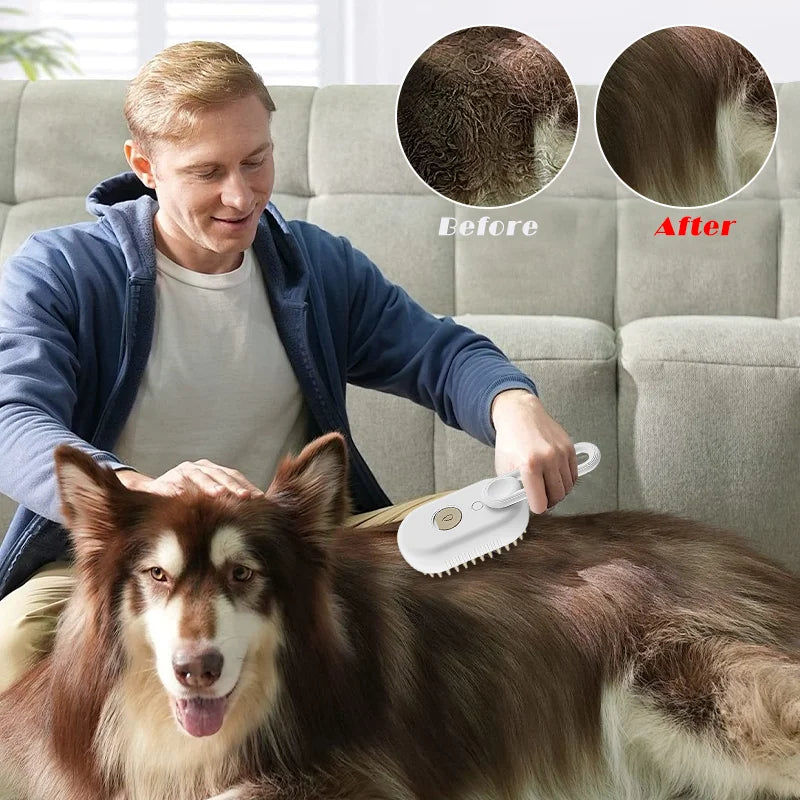 GroomPro 3-in-1 Pet Spa Brush: Steamy Massage & Fur Removal Tool