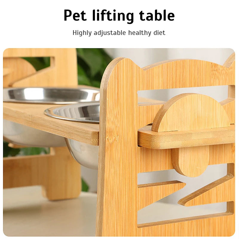 PetLift Bamboo Feeder – Adjustable Elevated Bowl Stand for Dogs & Cats